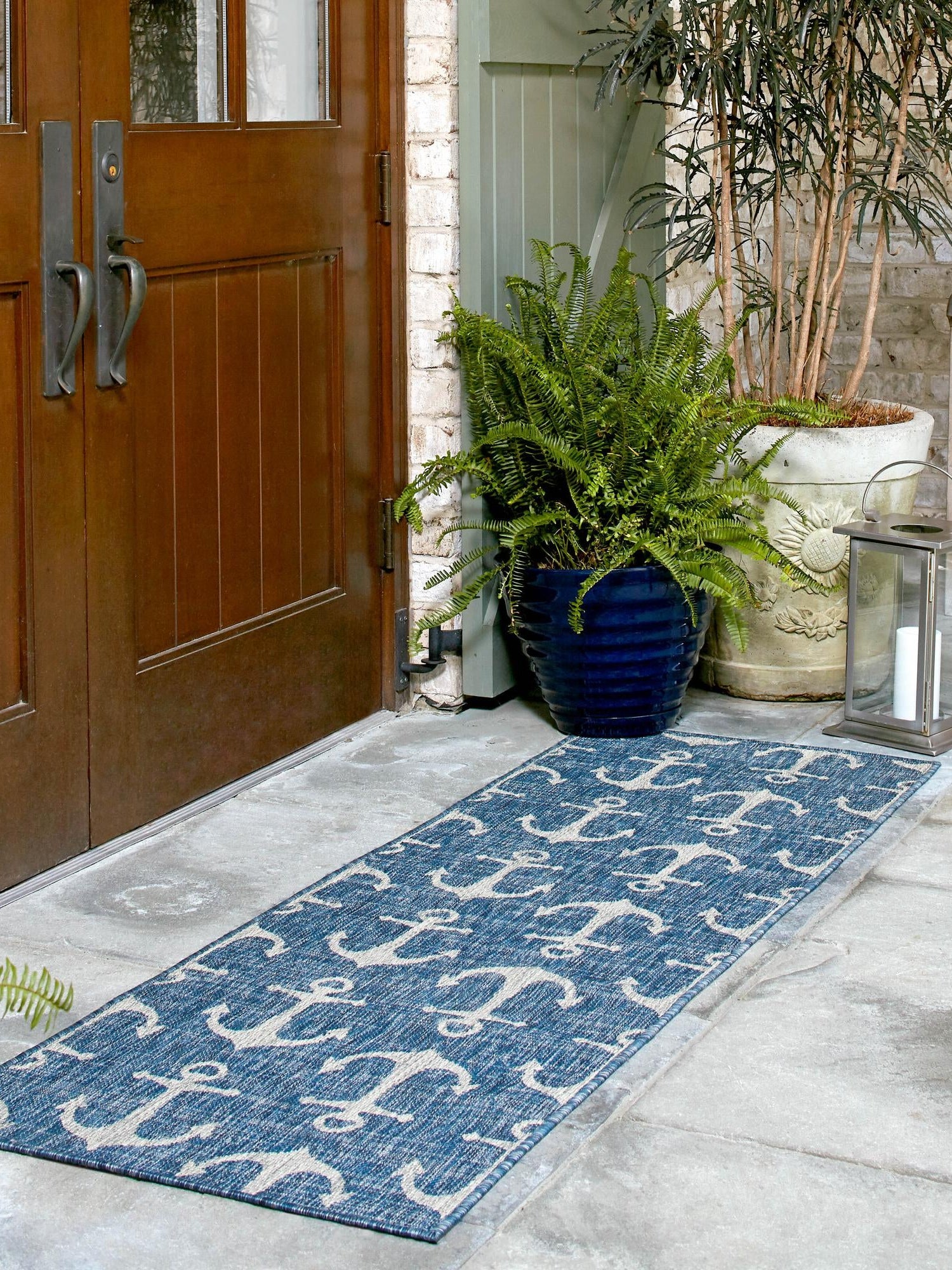 Blue 2' x 8' Outdoor Coastal Runner Area Rug Weather Resistant for Patio, Deck, Terrace, Balcony, Porch 100% Polypropylene Coastal Decor Carpet for Sale at Rug Engine