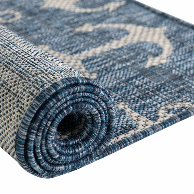 Blue 2' 7 x 12' Outdoor Coastal Runner Area Rug Weather Resistant for Patio, Deck, Terrace, Balcony, Porch 100% Polypropylene Coastal Decor Carpet for Sale at Rug Engine