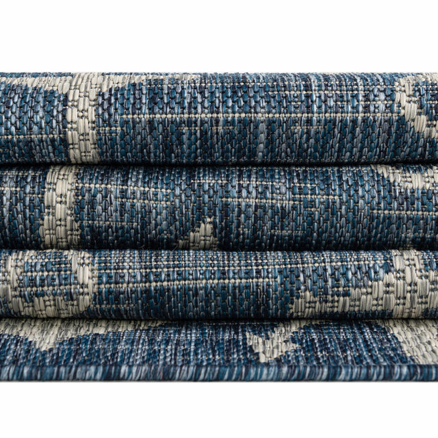 Blue 2' 7 x 12' Outdoor Coastal Runner Area Rug Weather Resistant for Patio, Deck, Terrace, Balcony, Porch 100% Polypropylene Coastal Decor Carpet for Sale at Rug Engine
