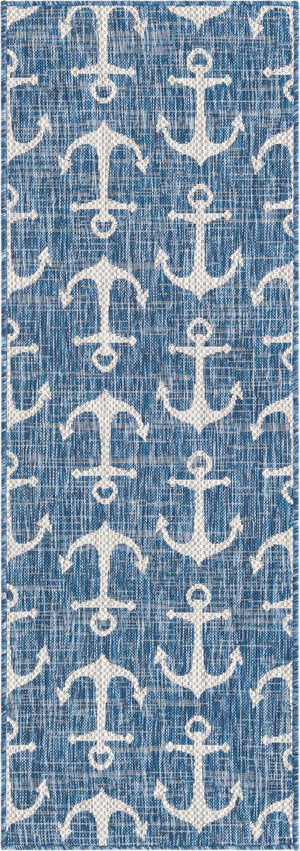 Blue 2' x 6' 1 Outdoor Coastal Runner Area Rug Weather Resistant for Patio, Deck, Terrace, Balcony, Porch 100% Polypropylene Coastal Decor Carpet for Sale at Rug Engine