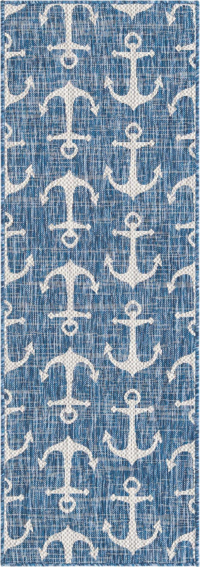 Blue 2' x 6' 1 Outdoor Coastal Runner Area Rug Weather Resistant for Patio, Deck, Terrace, Balcony, Porch 100% Polypropylene Coastal Decor Carpet for Sale at Rug Engine