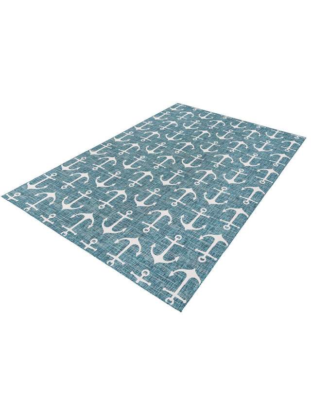 Teal 10' x 14' 1 Outdoor Coastal Rectangle Area Rug Weather Resistant for Patio, Deck, Terrace, Balcony, Porch 100% Polypropylene Coastal Decor Carpet for Sale at Rug Engine