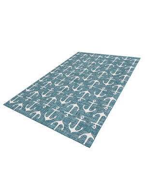 Teal 10' x 13' 1 Outdoor Coastal Rectangle Area Rug Weather Resistant for Patio, Deck, Terrace, Balcony, Porch 100% Polypropylene Coastal Decor Carpet for Sale at Rug Engine