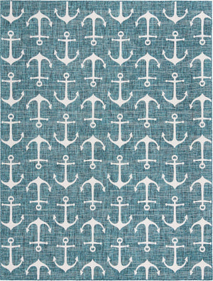 Teal 10' x 13' 1 Outdoor Coastal Rectangle Area Rug Weather Resistant for Patio, Deck, Terrace, Balcony, Porch 100% Polypropylene Coastal Decor Carpet for Sale at Rug Engine