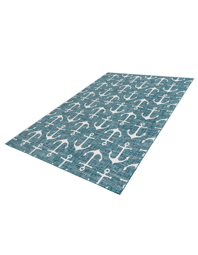 Teal 9' x 12' Outdoor Coastal Rectangle Area Rug Weather Resistant for Patio, Deck, Terrace, Balcony, Porch 100% Polypropylene Coastal Decor Carpet for Sale at Rug Engine