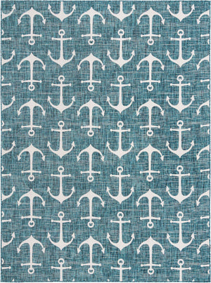 Teal 9' x 12' Outdoor Coastal Rectangle Area Rug Weather Resistant for Patio, Deck, Terrace, Balcony, Porch 100% Polypropylene Coastal Decor Carpet for Sale at Rug Engine