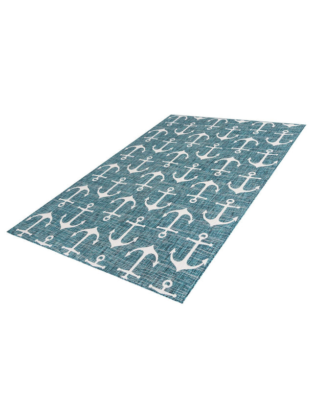 Teal 7' 10 x 11' Outdoor Coastal Rectangle Area Rug Weather Resistant for Patio, Deck, Terrace, Balcony, Porch 100% Polypropylene Coastal Decor Carpet for Sale at Rug Engine