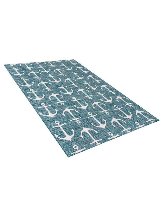 Teal 7' 10 x 11' Outdoor Coastal Rectangle Area Rug Weather Resistant for Patio, Deck, Terrace, Balcony, Porch 100% Polypropylene Coastal Decor Carpet for Sale at Rug Engine