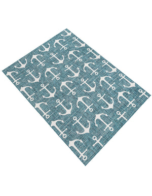 Teal 7' 1 x 10' Outdoor Coastal Rectangle Area Rug Weather Resistant for Patio, Deck, Terrace, Balcony, Porch 100% Polypropylene Coastal Decor Carpet for Sale at Rug Engine