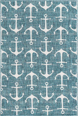 Teal 6' 1 x 9' Outdoor Coastal Rectangle Area Rug Weather Resistant for Patio, Deck, Terrace, Balcony, Porch 100% Polypropylene Coastal Decor Carpet for Sale at Rug Engine