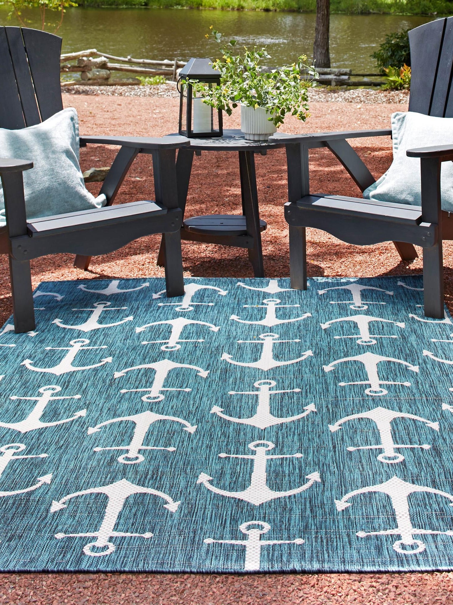 Teal 2' x 3' 1 Outdoor Coastal Rectangle Area Rug Weather Resistant for Patio, Deck, Terrace, Balcony, Porch 100% Polypropylene Coastal Decor Carpet for Sale at Rug Engine