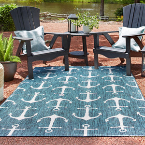 Teal 2' x 3' 1 Outdoor Coastal Rectangle Area Rug Weather Resistant for Patio, Deck, Terrace, Balcony, Porch 100% Polypropylene Coastal Decor Carpet for Sale at Rug Engine