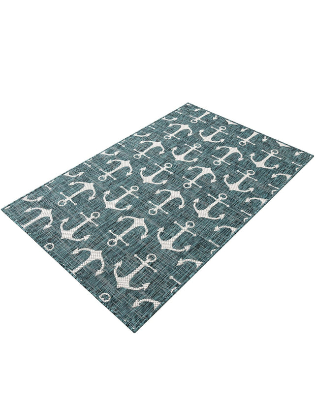 Teal 3' 1 x 5' 3 Outdoor Coastal Rectangle Area Rug Weather Resistant for Patio, Deck, Terrace, Balcony, Porch 100% Polypropylene Coastal Decor Carpet for Sale at Rug Engine