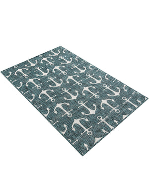 Teal 3' 1 x 5' 3 Outdoor Coastal Rectangle Area Rug Weather Resistant for Patio, Deck, Terrace, Balcony, Porch 100% Polypropylene Coastal Decor Carpet for Sale at Rug Engine