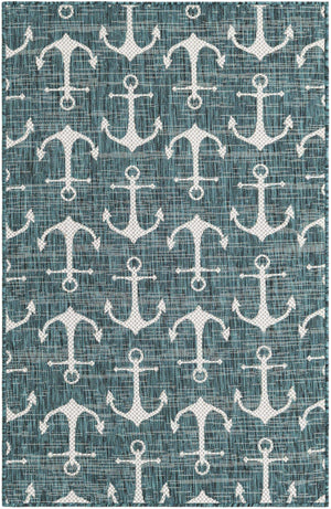 Teal 3' 1 x 5' 3 Outdoor Coastal Rectangle Area Rug Weather Resistant for Patio, Deck, Terrace, Balcony, Porch 100% Polypropylene Coastal Decor Carpet for Sale at Rug Engine