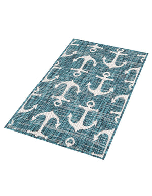 Teal 2' x 3' 1 Outdoor Coastal Rectangle Area Rug Weather Resistant for Patio, Deck, Terrace, Balcony, Porch 100% Polypropylene Coastal Decor Carpet for Sale at Rug Engine