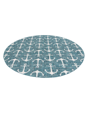 Teal 10' x 10' Outdoor Coastal Round Area Rug Weather Resistant for Patio, Deck, Terrace, Balcony, Porch 100% Polypropylene Coastal Decor Carpet for Sale at Rug Engine