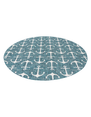 Teal 10' x 10' Outdoor Coastal Round Area Rug Weather Resistant for Patio, Deck, Terrace, Balcony, Porch 100% Polypropylene Coastal Decor Carpet for Sale at Rug Engine