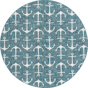 Teal 10' x 10' Outdoor Coastal Round Area Rug Weather Resistant for Patio, Deck, Terrace, Balcony, Porch 100% Polypropylene Coastal Decor Carpet for Sale at Rug Engine