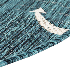 Teal 10' x 10' Outdoor Coastal Round Area Rug Weather Resistant for Patio, Deck, Terrace, Balcony, Porch 100% Polypropylene Coastal Decor Carpet for Sale at Rug Engine