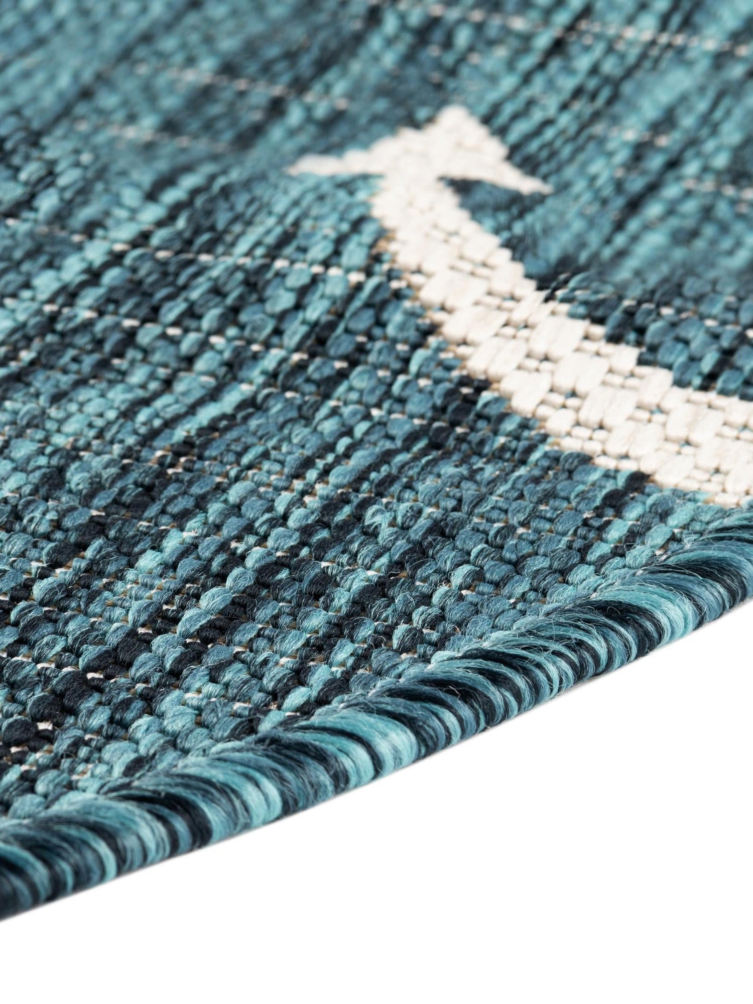 Teal 4' 1 x 4' 1 Outdoor Coastal Round Area Rug Weather Resistant for Patio, Deck, Terrace, Balcony, Porch 100% Polypropylene Coastal Decor Carpet for Sale at Rug Engine