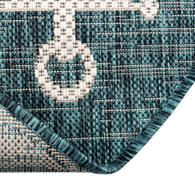 Teal 10' x 10' Outdoor Coastal Round Area Rug Weather Resistant for Patio, Deck, Terrace, Balcony, Porch 100% Polypropylene Coastal Decor Carpet for Sale at Rug Engine
