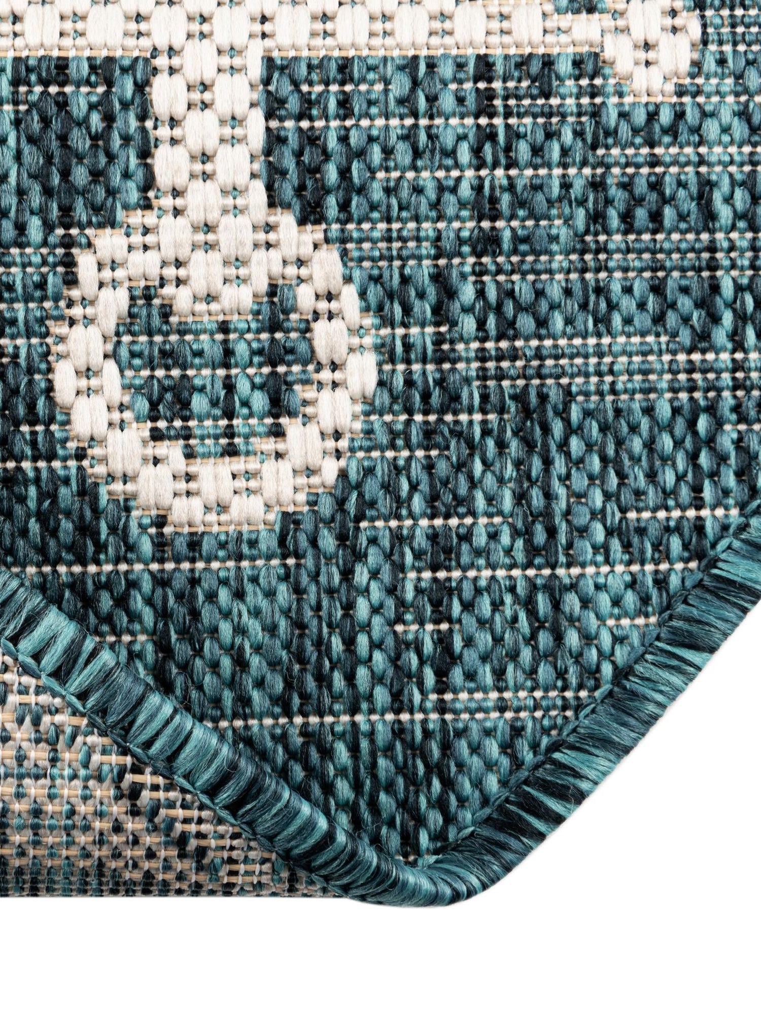 Teal 3' 1 x 3' 1 Outdoor Coastal Round Area Rug Weather Resistant for Patio, Deck, Terrace, Balcony, Porch 100% Polypropylene Coastal Decor Carpet for Sale at Rug Engine