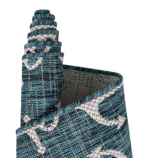 Teal 3' 1 x 3' 1 Outdoor Coastal Round Area Rug Weather Resistant for Patio, Deck, Terrace, Balcony, Porch 100% Polypropylene Coastal Decor Carpet for Sale at Rug Engine