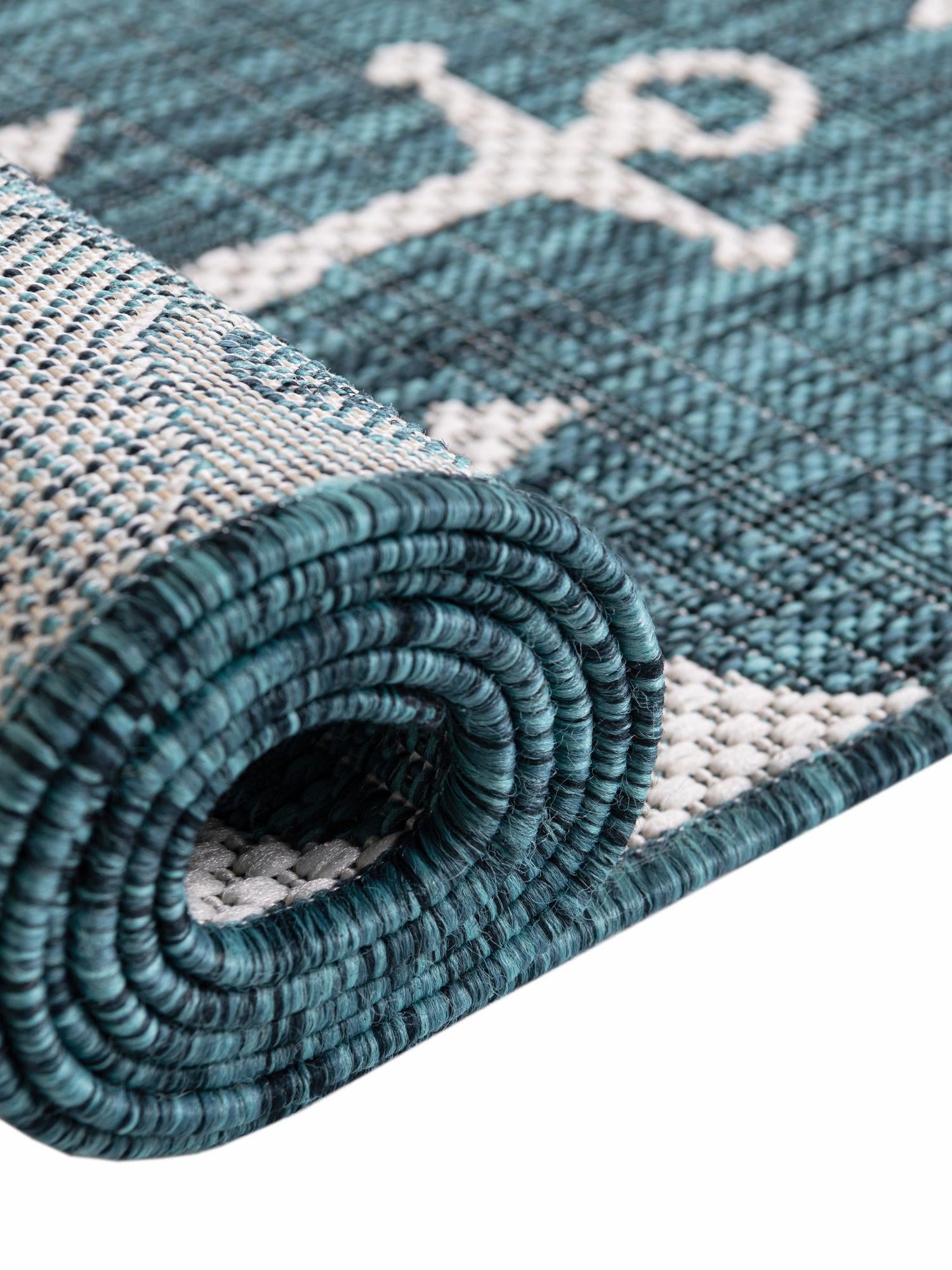 Teal 7' 10 x 10' Outdoor Coastal Oval Area Rug Weather Resistant for Patio, Deck, Terrace, Balcony, Porch 100% Polypropylene Coastal Decor Carpet for Sale at Rug Engine