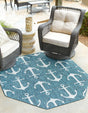 Teal 7' 10 x 7' 10 Outdoor Coastal Octagon Area Rug Weather Resistant for Patio, Deck, Terrace, Balcony, Porch 100% Polypropylene Coastal Decor Carpet for Sale at Rug Engine