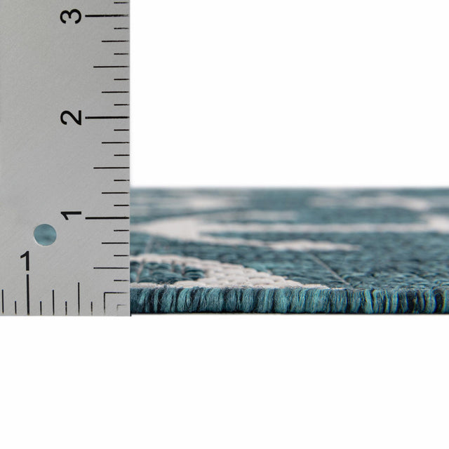 Teal 7' 10 x 7' 10 Outdoor Coastal Octagon Area Rug Weather Resistant for Patio, Deck, Terrace, Balcony, Porch 100% Polypropylene Coastal Decor Carpet for Sale at Rug Engine