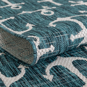 Teal 7' 10 x 7' 10 Outdoor Coastal Octagon Area Rug Weather Resistant for Patio, Deck, Terrace, Balcony, Porch 100% Polypropylene Coastal Decor Carpet for Sale at Rug Engine
