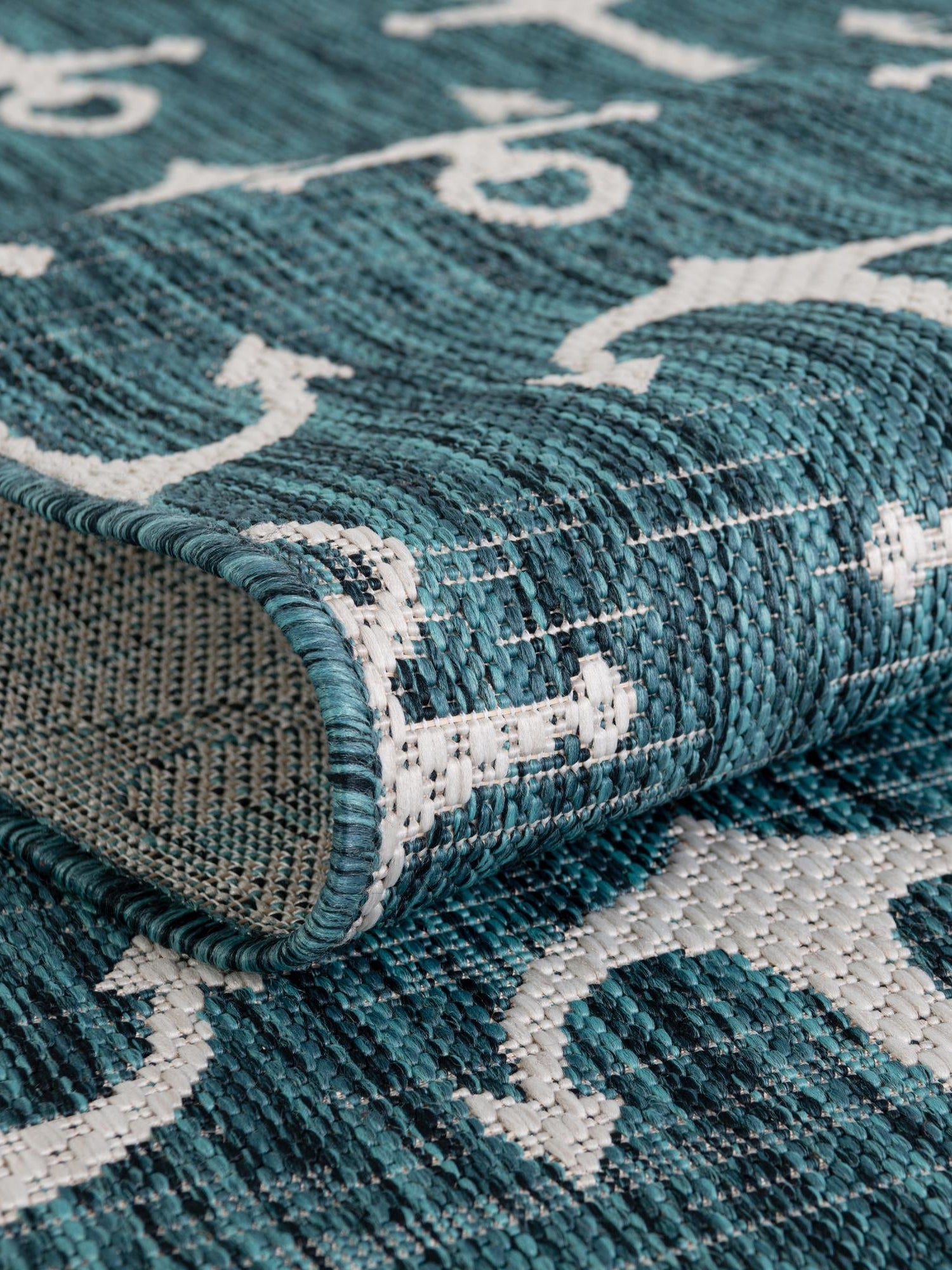 Teal 5' 3 x 5' 3 Outdoor Coastal Octagon Area Rug Weather Resistant for Patio, Deck, Terrace, Balcony, Porch 100% Polypropylene Coastal Decor Carpet for Sale at Rug Engine