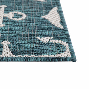 Teal 7' 10 x 7' 10 Outdoor Coastal Octagon Area Rug Weather Resistant for Patio, Deck, Terrace, Balcony, Porch 100% Polypropylene Coastal Decor Carpet for Sale at Rug Engine