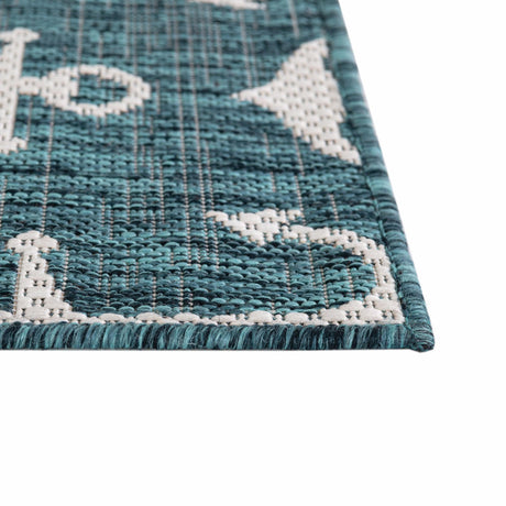 Teal 5' 3 x 5' 3 Outdoor Coastal Octagon Area Rug Weather Resistant for Patio, Deck, Terrace, Balcony, Porch 100% Polypropylene Coastal Decor Carpet for Sale at Rug Engine