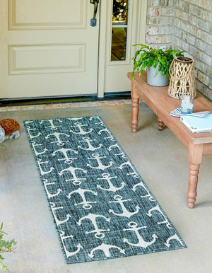 Teal 2' x 6' 1 Outdoor Coastal Runner Rug