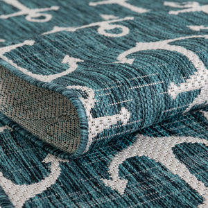 Teal 2' x 6' 1 Outdoor Coastal Runner Rug