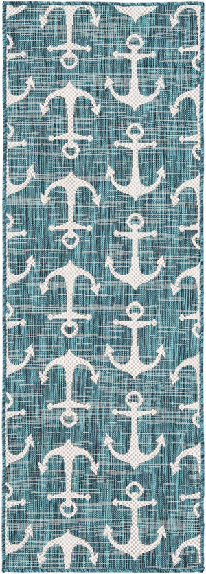 Teal 2' x 6' 1 Outdoor Coastal Runner Rug
