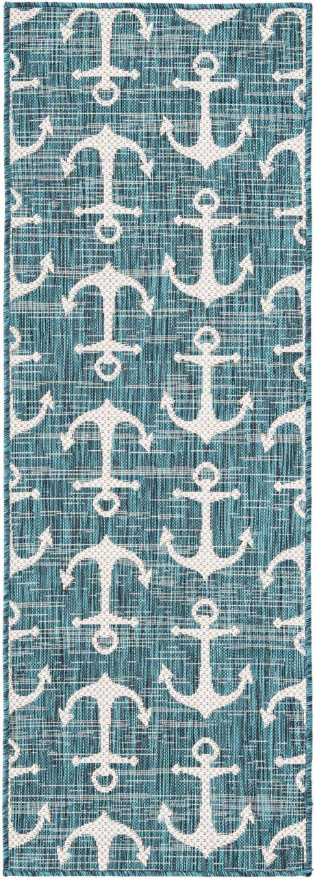 Teal 2' x 6' 1 Outdoor Coastal Runner Rug