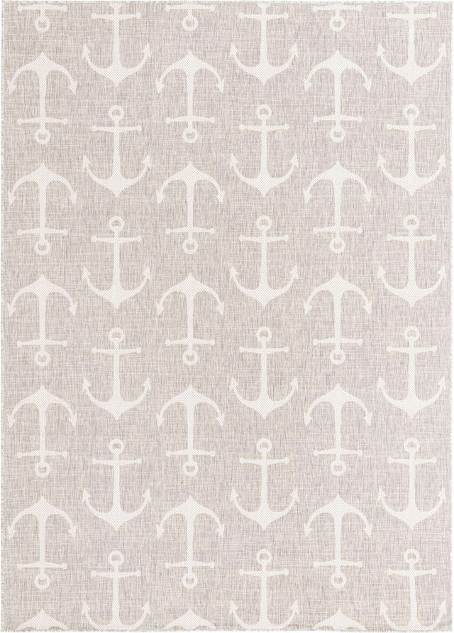 Gray 7' 10 x 11' Outdoor Coastal Rectangle Area Rug Weather Resistant for Patio, Deck, Terrace, Balcony, Porch 100% Polypropylene Coastal Decor Carpet for Sale at Rug Engine
