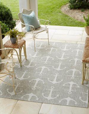 Gray 7' 10 x 11' Outdoor Coastal Rectangle Area Rug Weather Resistant for Patio, Deck, Terrace, Balcony, Porch 100% Polypropylene Coastal Decor Carpet for Sale at Rug Engine