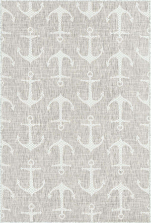 Gray 4' 1 x 6' 1 Outdoor Coastal Rectangle Area Rug Weather Resistant for Patio, Deck, Terrace, Balcony, Porch 100% Polypropylene Coastal Decor Carpet for Sale at Rug Engine