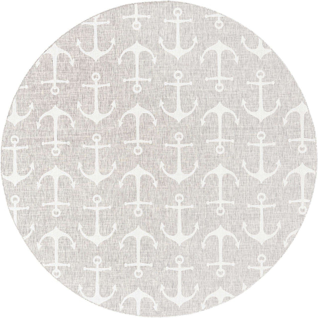 Gray 10' x 10' Outdoor Coastal Round Area Rug Weather Resistant for Patio, Deck, Terrace, Balcony, Porch 100% Polypropylene Coastal Decor Carpet for Sale at Rug Engine