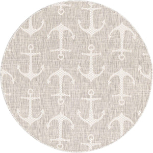 Gray 4' 1 x 4' 1 Outdoor Coastal Round Area Rug Weather Resistant for Patio, Deck, Terrace, Balcony, Porch 100% Polypropylene Coastal Decor Carpet for Sale at Rug Engine