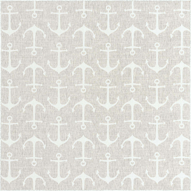 Gray 10' x 10' Outdoor Coastal Square Area Rug Weather Resistant for Patio, Deck, Terrace, Balcony, Porch 100% Polypropylene Coastal Decor Carpet for Sale at Rug Engine