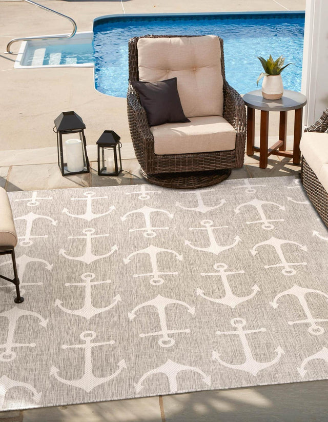 Gray 13' 1 x 13' 1 Outdoor Coastal Square Area Rug Weather Resistant for Patio, Deck, Terrace, Balcony, Porch 100% Polypropylene Coastal Decor Carpet for Sale at Rug Engine