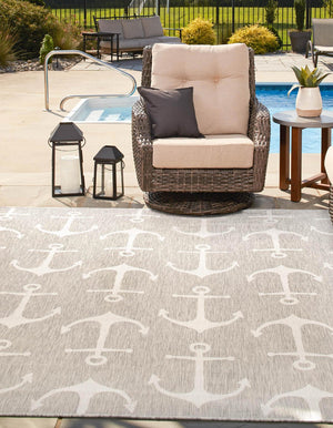 Gray 10' x 10' Outdoor Coastal Square Area Rug Weather Resistant for Patio, Deck, Terrace, Balcony, Porch 100% Polypropylene Coastal Decor Carpet for Sale at Rug Engine