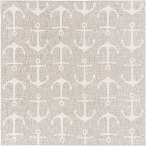 Gray 7' 10 x 7' 10 Outdoor Coastal Square Area Rug Weather Resistant for Patio, Deck, Terrace, Balcony, Porch 100% Polypropylene Coastal Decor Carpet for Sale at Rug Engine