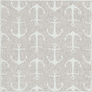 Gray 5' 3 x 5' 3 Outdoor Coastal Square Area Rug Weather Resistant for Patio, Deck, Terrace, Balcony, Porch 100% Polypropylene Coastal Decor Carpet for Sale at Rug Engine