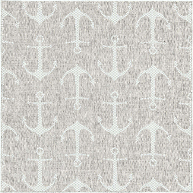 Gray 5' 3 x 5' 3 Outdoor Coastal Square Area Rug Weather Resistant for Patio, Deck, Terrace, Balcony, Porch 100% Polypropylene Coastal Decor Carpet for Sale at Rug Engine